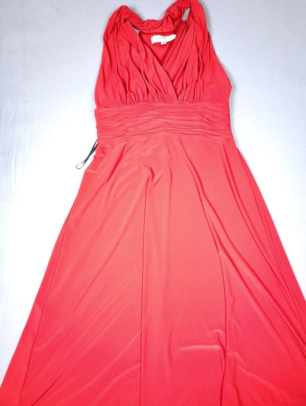 Evan Picone Coral Red Halter V-Neck Maxi Dress